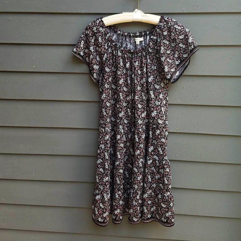 Max Studio Black Floral Print Tiered Peasant Dress size Medium